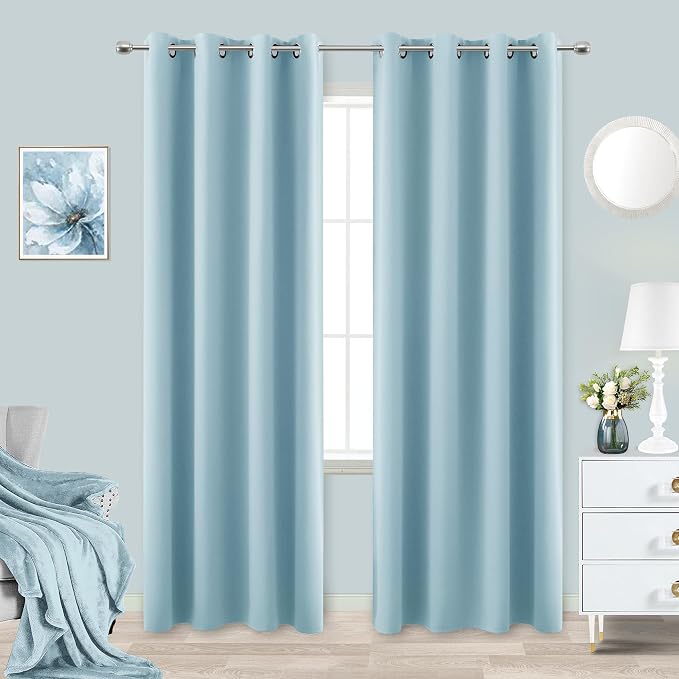 KOUFALL Light Blue Blackout Curtains 90 Inches Long for Bedroom 2 Panels Set Thermal Insulated Room Darkening Draperies for Living Room 52x90 Inch Length