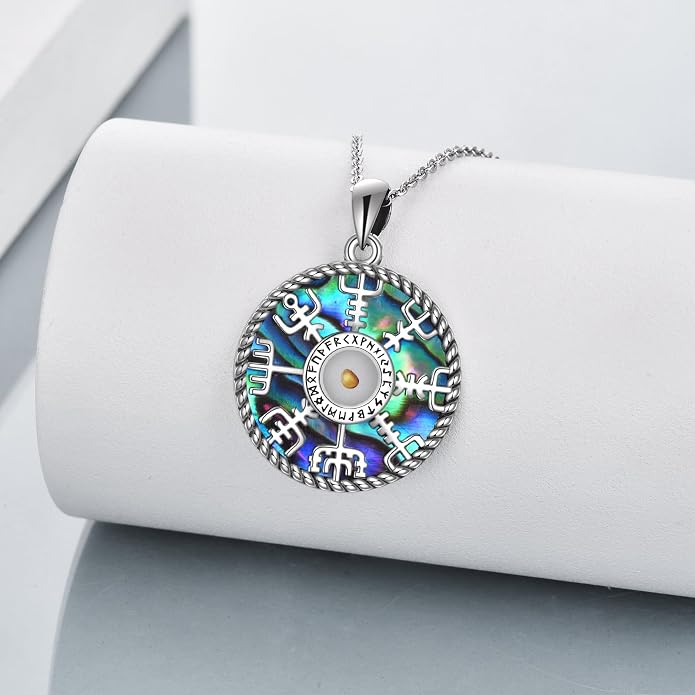 Viking Compass Necklace Sterling Silver Runes Vegvisir Pendant Necklace Mothers Day Jewelry Gift for Women Mom