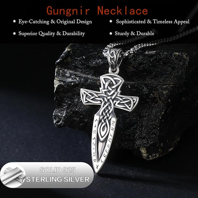 Viking Necklace for Men 925 Sterling Silver Norse Mythology Talisman Jewelry Gifts with 22"+2" Rolo Chain