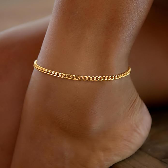 DEARMAY Gold Anklets for Women Waterproof, Non Tarnish14K Gold Plated Ankle Bracelets Set Stack, Summer Beach Jewelry Gifts for Vacation, Bikini Outfits for Women Mom Her