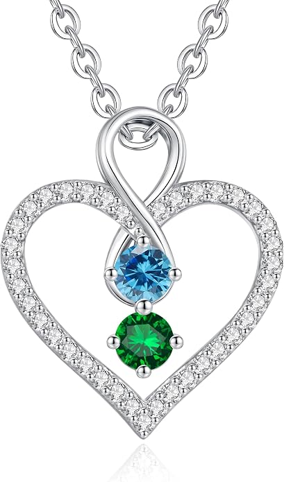 LOUISA SECRET Double Birthstone Necklaces for Women, 925 Sterling Silver Infinity Love Heart Pendant Necklace for Her, Birthday Anniversary Valentine's Day, Christmas, Wedding, Graduation Gift for Her, Personalized Gifts, Jewelry Gifts for Wife Mom Gir...