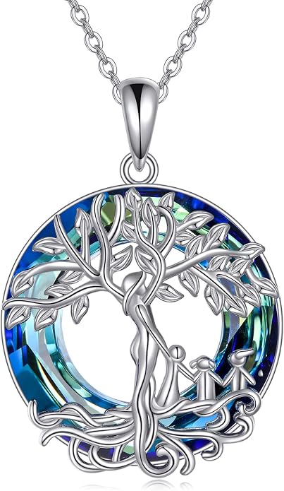 ONEFINITY Tree of Life Necklace for Women Sterling Silver Abalone Shell Crystal Tree of Life Pendant Necklace Family Tree Jewelry for Mom Daughter Sister Girls Christmas Gifts