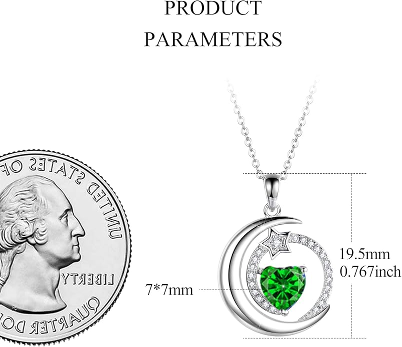 S925 Sterling Silver Birthstone Pendant Necklace Moon Star Necklace Jewelry Gift for Women Anniversary Valentine's day