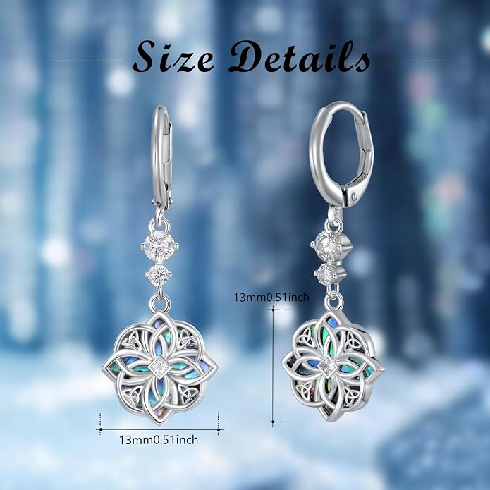 Celtic Knot Earrings 925 Sterling Silver Abalone Drop Dangle Celtic Earrings Gifts for Women