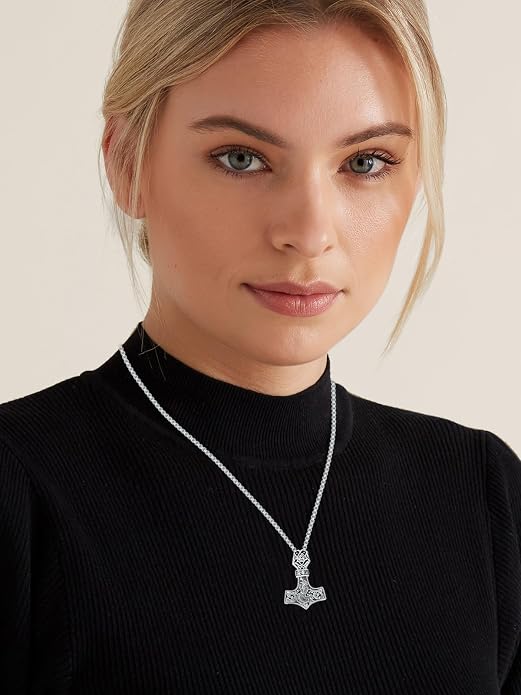 Viking Necklace for Men 925 Sterling Silver Viking Wolf/Thors Hammer/Vegvisir/Tree of Life/Compass Pendant Norse Necklace Amulet Talisman Christmas Gifts for Him Her