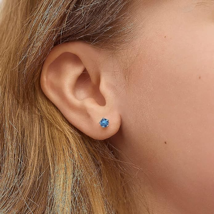 In Season Jewelry Solitaire Simulated Birthstone Kids Earrings - 925 Sterling Silver Hypoallergenic Earrings for Girls with Secure Screw Backs - Safe & Comfortable for Kids & Little Girls