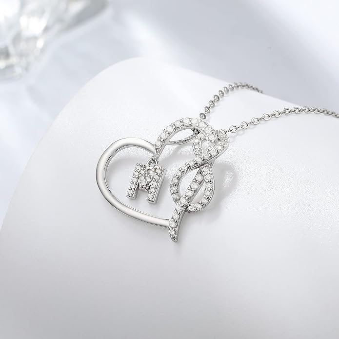 Infinity Heart Necklaces for Women, S925 Sterling Silver Initial Necklace Womens Jewelry Mothers Day Gifts Girls Valentines Gifts for Her Christmas Birthday Gifts for Women Mom Wife Girlfriend