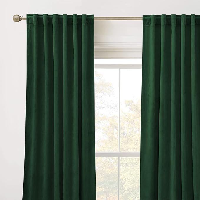 RYB HOME Hunter Green Velvet Curtains for Bedroom Living Room, Thermal Insulated Privacy UV Heat Blocking Luxurious Soft Rod Pocket Back Tab Drapes for Nursery, 42" W x 63" L, 2 Panels
