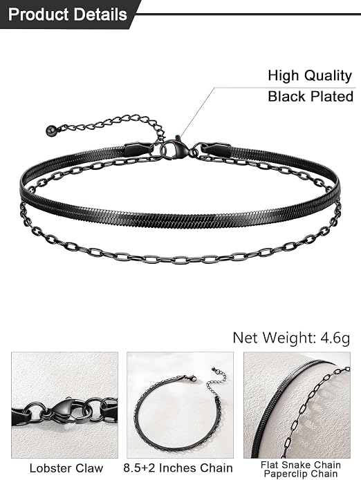 U7 Silver/Gold Ankle Bracelets for Women Layered Chain Anklets Stainless Steel Waterproof Summer Beach Anklet Cham, Adjustable 8.5"-10.5"