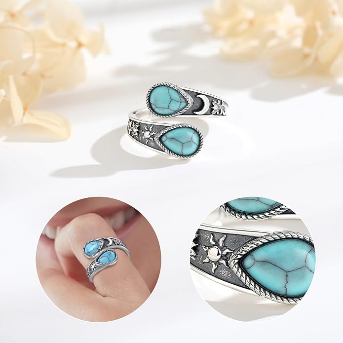 Vito 925 Sterling Silver Adjustable Open Spoon Ring for Women Men, Lotus Sunflower Snake Spoon Band Rings Feather Hug Witches Knot Inspirational Jewelry Gift for Wife