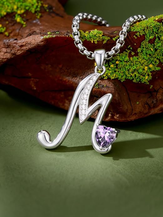 Birthday Gifts for Women Alphabet A to Z Initial Birthstone Pendant Necklaces for Women - 18k White Gold Plated Personalized Name Jewelry Anniversary Graduation Gifts for Wife Her Daughter Girlfriend(with Gift Box)