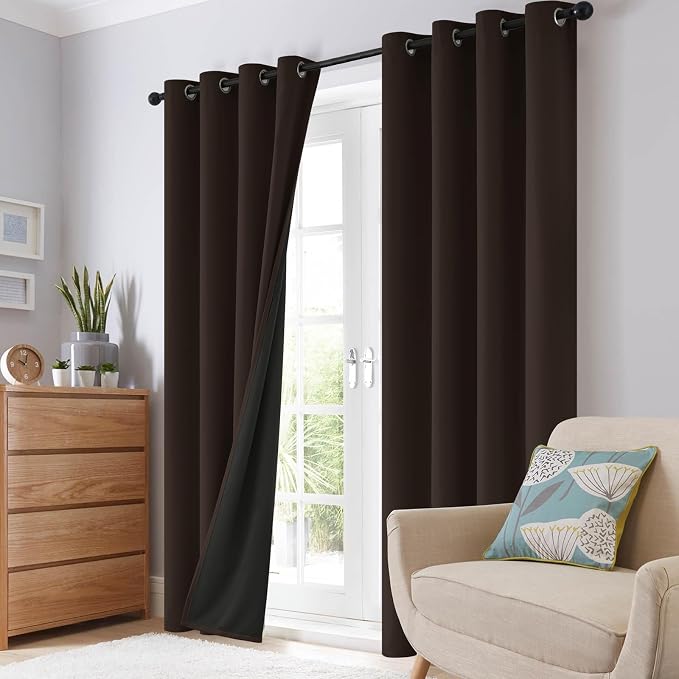 SimpleHome Chocolate Brown 100% Blackout Curtains Room Dark Living Room 63L | Curtains for Bedroom,Thermal Insulated Grommet Window Drapes,Curtains for Living Room with Black Back,52 x 63 Inch,2 Panels