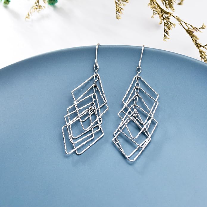 Sterling Silver Threader Earrings Flower Heart Moon Star Tiny Cube Rhombus Sector Beads Dream Catcher Evil Eye Butterfly Leaf Lightning Bolt Tassel Dangle Drop Chain Charm Earrings Jewelry Gifts for Women
