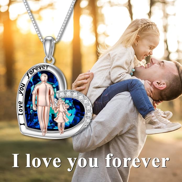 PROESS S925 Sterling Silver Daughter Heart Pendant Necklace from Dad Mom I Love You Forever Jewelry
