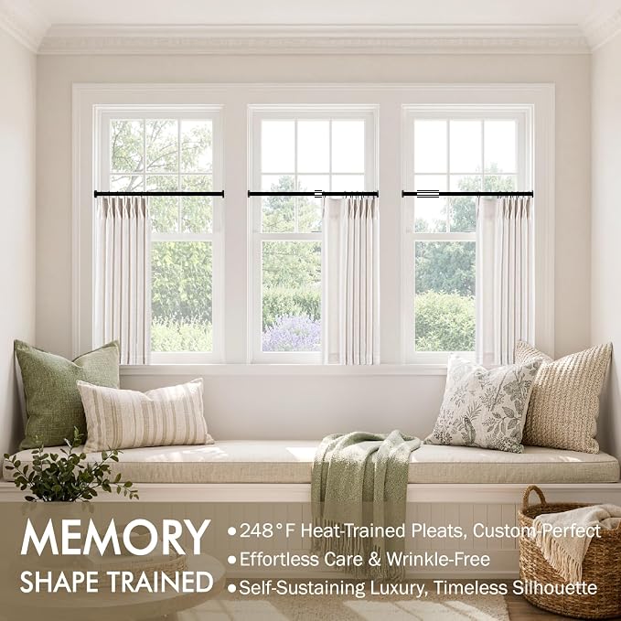 MIULEE Pinch Pleated Thick Linen Curtains 24 Inches Long 2 Panels for Kitchen Bedroom, Linen Textured Memory Trained Small Short Drapes Pleat Back Tab Light Filtering Natural Half Window Curtains