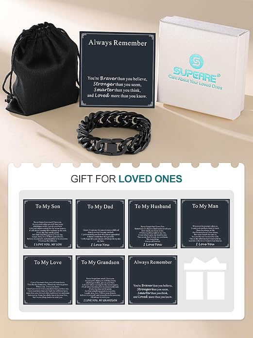 Supcare Unique Anniversary Birthday Valentines Fathers Day Stainless Steel Cuban Link Bracelets for Men Him, To My Man Dad Husband Love Always Remember Wrist Chain Bracelet Jewelry Gifts
