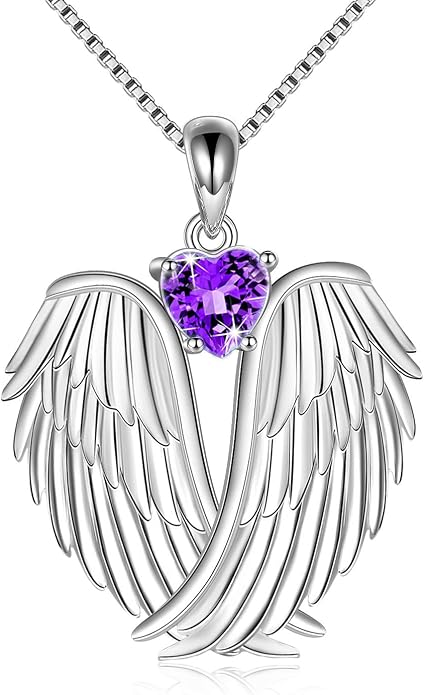 YFN Angel Wings Necklace 925 Sterling Silver Guardian Angel Wings Pendant Necklace Birthstone Necklace for Women Girls Christmas Jewelry Gifts