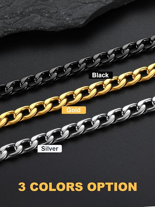 U7 Cuban Link Chain for Men Women Stainless Steel Curb Necklace, 7/9/12/15 MM Chunky Chain Silver/Gold/Black Mens Hip Hop Jewelry 18''-30''