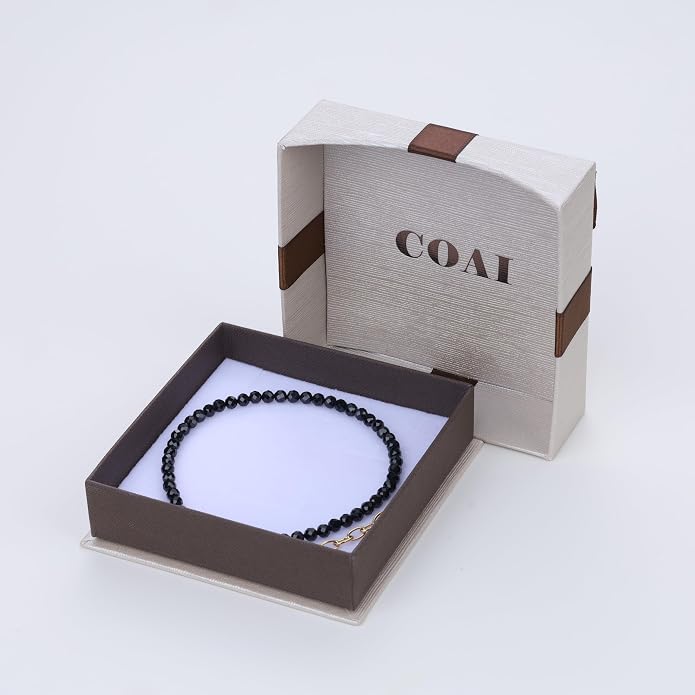 COAI Beach Waterproof Anklet for Women, Black Tourmaline Moonstone Amethyst Beaded Anklet for Women