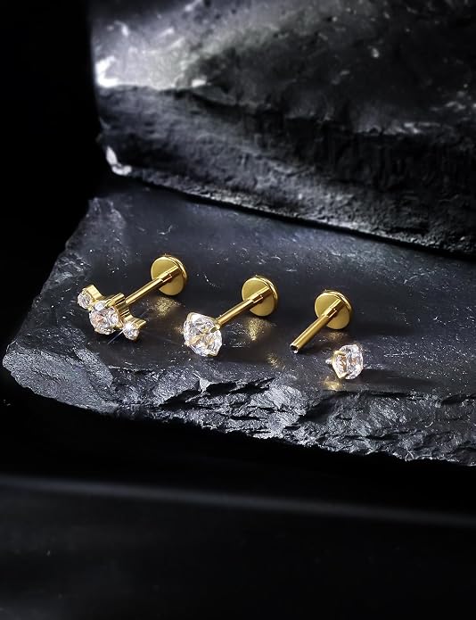 20G 18G 16G Astm F136 Titanium Internal Thread Flat Back Earrings Nose Studs Tragus Forward Helix Conch Cartilage Lobe Earring Stud Medusa Labret Monroe Lip Ring Piercing Jewelry For Women Men