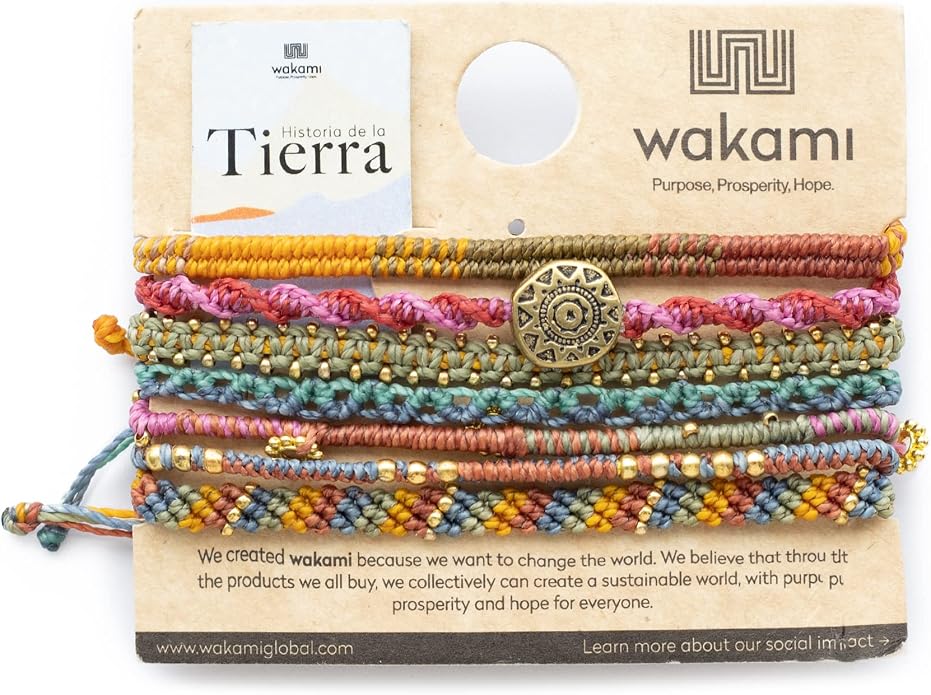 Wakami Earth Charm Bracelet Stack | Braided Beaded Stackable Bracelets for Women | Waterproof Fair Trade Handmade Boho Jewelry for Women and Men