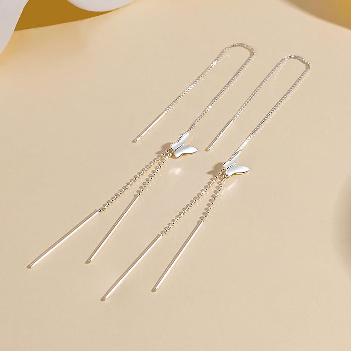 925 Sterling Silver Tassel Chain Dangle Earrings for Women Sparkling Long Fringe Dangle Drop Earrings Bling Line Minimalist Wedding Studs Earring Jewelry Birthday Christmas Gifts for Her