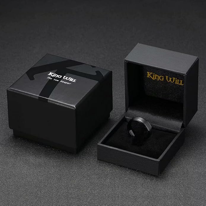 King Will Classic Tungsten Wedding Band for Men, 6/7/8/9/10mm Widths, Polished Finish Step Edge Matte Rings Comfort Fit