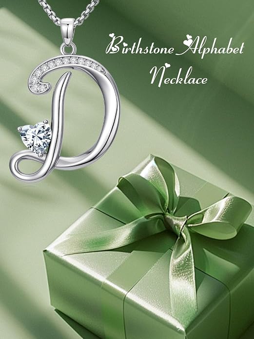 Birthday Gifts for Women Alphabet A to Z Initial Birthstone Pendant Necklaces for Women - 18k White Gold Plated Personalized Name Jewelry Anniversary Graduation Gifts for Wife Her Daughter Girlfriend(with Gift Box)