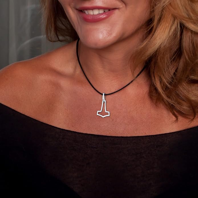 Simple Thor's Hammer Mjolnir Necklace 925 Sterling Silver - Cut Out Viking Axe Pendant - Minimalist Norse Nordic Scandinavian Jewelry Gifts for Men Women - Handmade