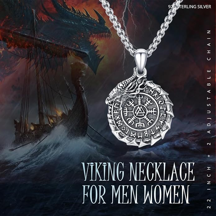 Viking Necklace for Men 925 Sterling Silver Nordic Viking Necklace Viking Amulet Jewelry Gifts for Men Women