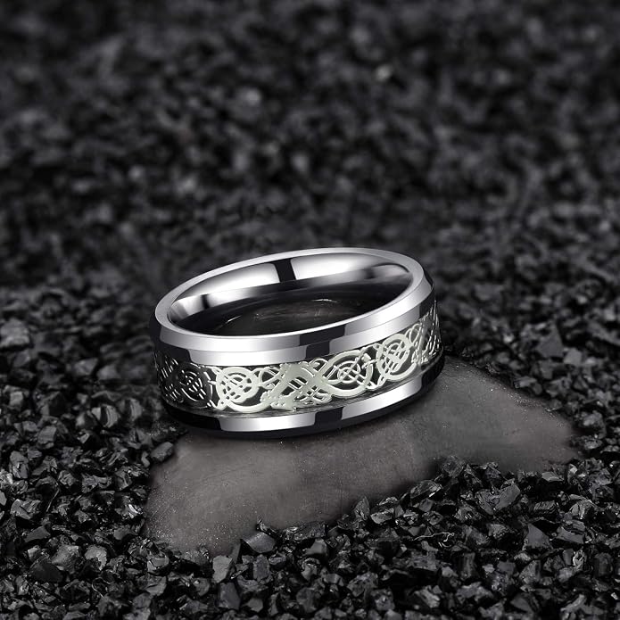 Frank S.Burton 6mm 8mm Celtic Tungsten Rings for Men Women Dragon Design Tungsten Carbide Wedding Band Comfort Fit Size 4-13