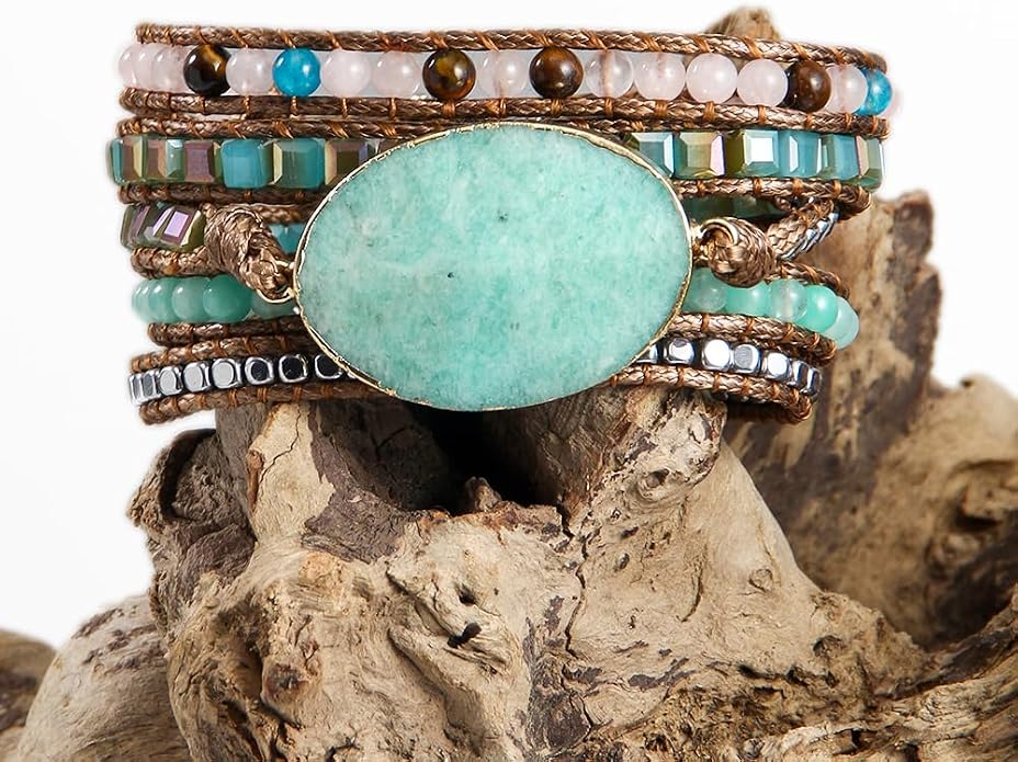 Women Wrap Bracelets Boho Natural Stone Jasper Turquoises Strand Bracelet Jewelry Collection