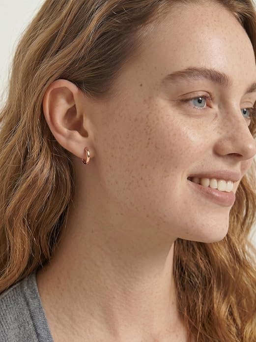 Silvora Sterling Silver Hoop Earrings for Women, Small Hoops 14K Gold Plated/925 Silver/Rose Gold/Black, Hypoallergenic Huggie Lightweight Cartilage Sleeper Earrings 8/10/12/14/16/18/20mm