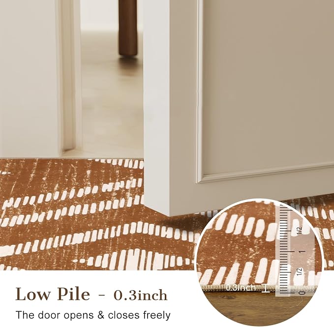 Boho Washable Rugs 5x7ft Non Slip, Low Pile Area Rug for Living Room, Brown Moroccan Bedroom Carpets, Non Shedding Soft Floor Carpet for Dining Room Bathroom Nursery Kitchen Office