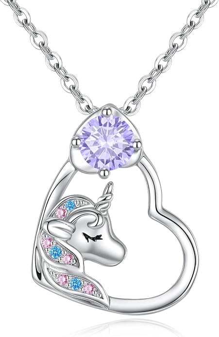 CDE Christmas Gift for women Cute Unicorn Birthstone Necklace for Girls Daughter 925 Sterling Silver Opal Heart Pendant Graduation Birthday Christmas Jewelry Gift for Teenage Girls Niece