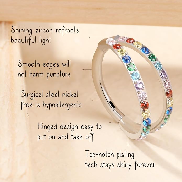 AROWRO Conch Piercing Jewelry Nose Rings Hoops Septum Rings Cartilage Earrings for Women Men Helix Piercing Jewelry Rook Tragus Surgical Steel Gold Silver 16G 18G 20G With Cubic Zirconia Opal