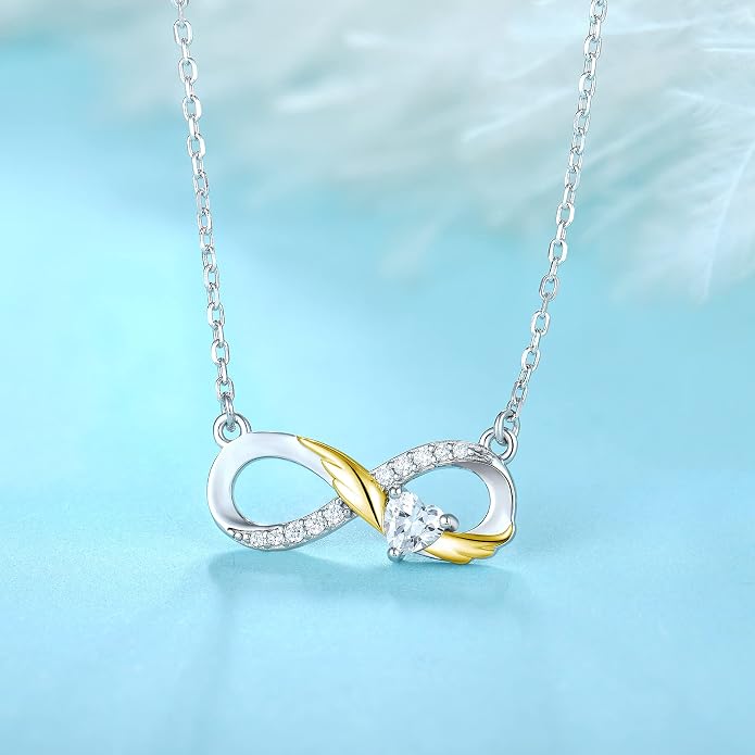 STARCHENIE Infinity Necklace 925 Sterling Silver Angel Wings Heart Birthstone Necklace for Women