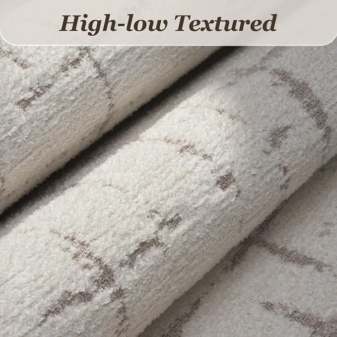 Engiw-Beige Neutral 5x7 Area Rug for Living Room Rug-Carpet Bedroom Rugs Textured Tufted Jacquard Modern Washable Rug for Dining Room Nursery Non Slip