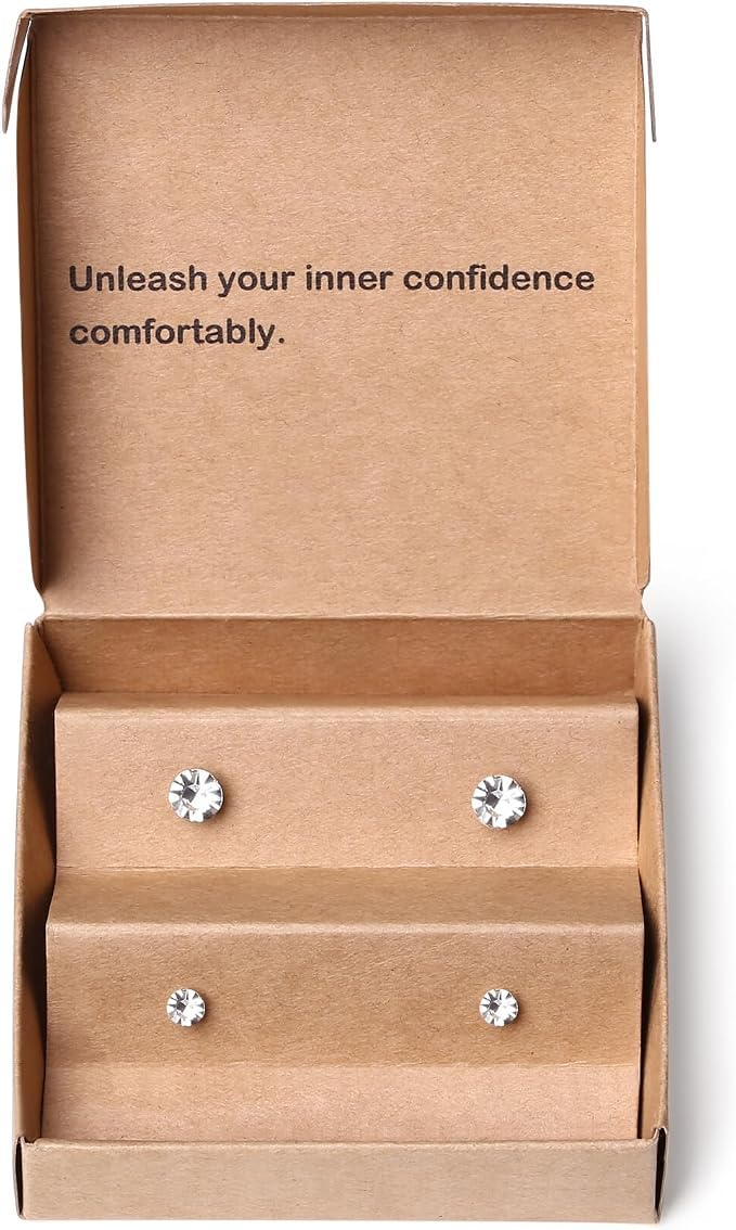 Plastic Post Earrings with 4MM & 6MM Cubic Zirconia Stud for Sensitive Skin, 2-Pair Mini & Big Lightweight Hypoallergenic Nickel-Free Studs for Metal Allergies