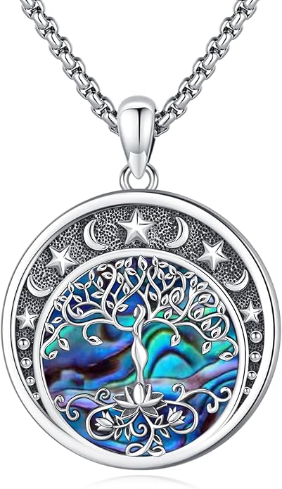 Tree of Life Necklace Sterling Silver Crystal Abalone Shell Tree Pendant with Heart Family Tree Jewelry for Women Mother's Day Gifts
