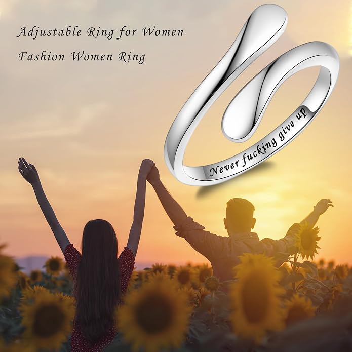 Fookduoduo 925 Sterling Silver Ring Inspirational Jewelry adjustable Wrap Open Rings for Women