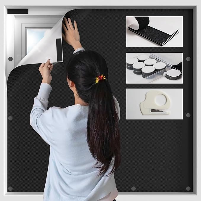 BKSAI 100% Blackout Window Cover, Portable Magnetic Black Out Curtains for Window, Black Out Shades No Drill Cuttable Blackout Blinds for Bedroom, RV, Nursery, Media Room, 158x57 inch