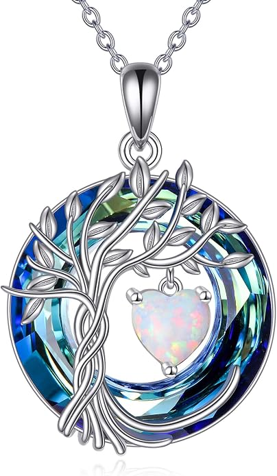 CRMAD Tree of Life Necklace Birthstone Pendant Necklaces with Crystal Anniversary Birthday Wedding Jewelry for Mom Her Wife Sister