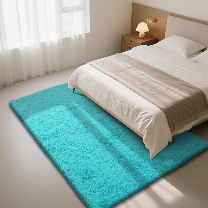 yongyangjuxin Teal Blue Rug Fluffy Rug, 10x14 Teal Area Rugs for Living Room, Soft Play Mat, Teal Rugs for Bedroom, Preppy Dorm, Plush Aesthetic
