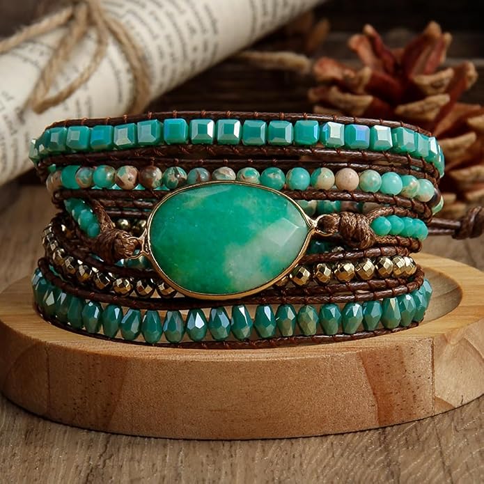 Women Wrap Bracelets Boho Natural Stone Jasper Turquoises Strand Bracelet Jewelry Collection