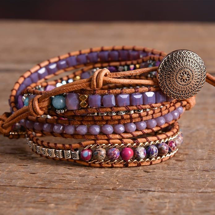 YGLINE Natural Stone Bracelet 3 Wraps Bracelet Handmade Boho Bracelet for Women Bracelet