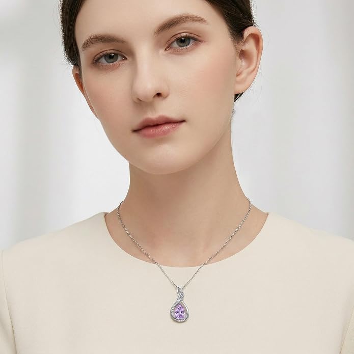 Teardrop Necklace 925 Sterling Silver Birthstone Necklace for Women Pendant Infinity Love Anniversary Birthday Jewelry Gifts for Mom Her Wife