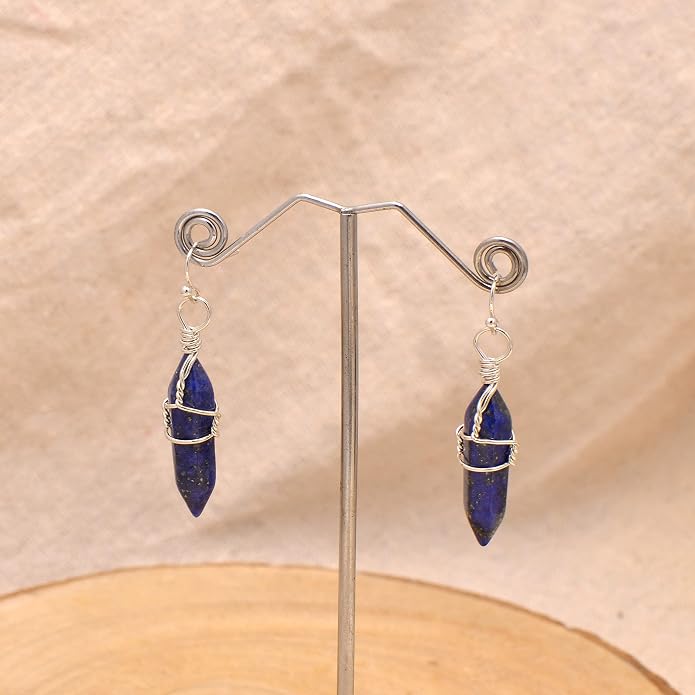 Polished Stone Wire Wrapped Point Crystal Earrings for Women Reiki Energy Healing