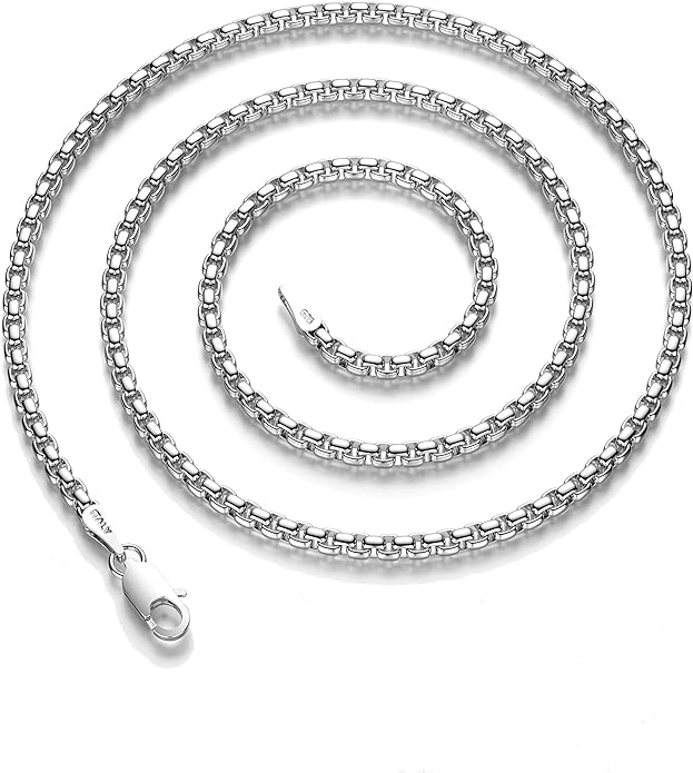 925 Sterling Silver Box Chain Lobster Clasp 2/3/4/5mm Necklace for Women Mens Box Chain Silver/14K Gold Plated Plated Necklace Chain Diamond Cut 16-30 Inches