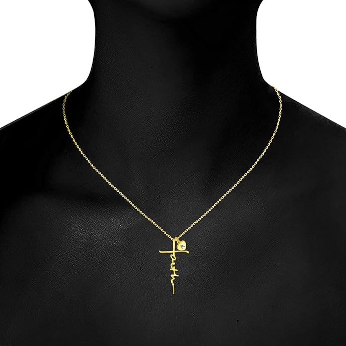 PRAYMOS Faith Cross Necklace for Women 925 Sterling Silver Pendant Necklace With Birthstone Initial Christian Religious Confirmation Baptism Mothers Day Gifts